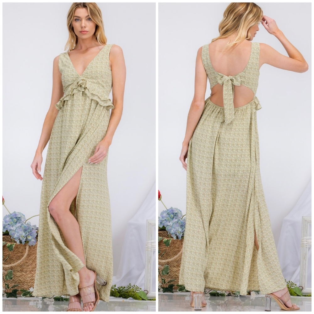 AMBITION Light Green Open Bow Back Maxi Dress - Picture 2 of 7